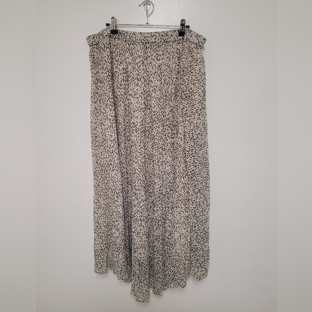 Chaps Pleated Black and Cream Spotted Career Maxi Skirt sz XXL